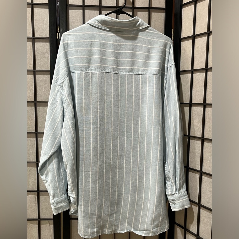 ASOS DESIGN Light Blue Striped Button-Up WOMENS Shirt LINEN BLEND SIZE 12
